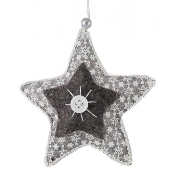 Χριστουγεννιάτικο Υφασμάτινο Αστέρι, Γκρι με Λευκό Κουμπί (13cm)